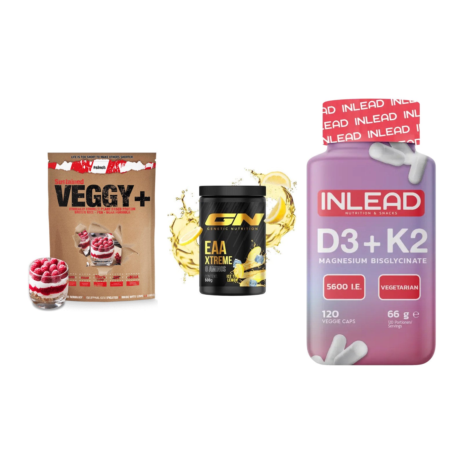 Pflanzliches Set: Sinob VEGGY + GN EAA Xtreme + INLEAD Vitamin – alle enthaltenen Artikel
