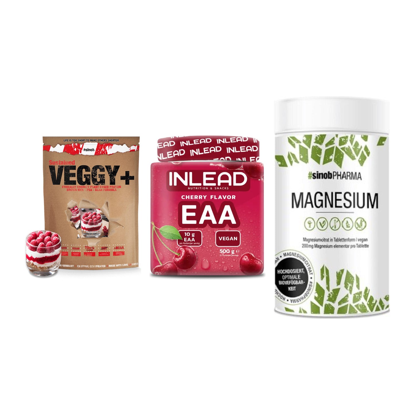 Pflanzliches Set: Sinob VEGGY + INLEAD EAA + Sinob Magnesium – alle enthaltenen Artikel