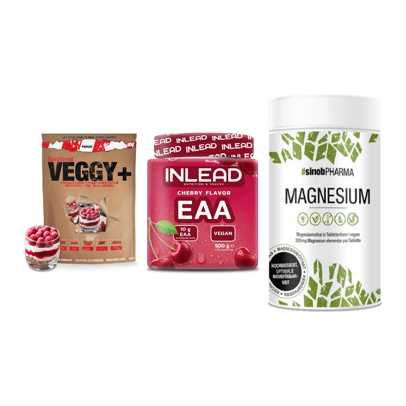 Pflanzliches Set: Sinob VEGGY + INLEAD EAA + Sinob Magnesium – alle enthaltenen Artikel