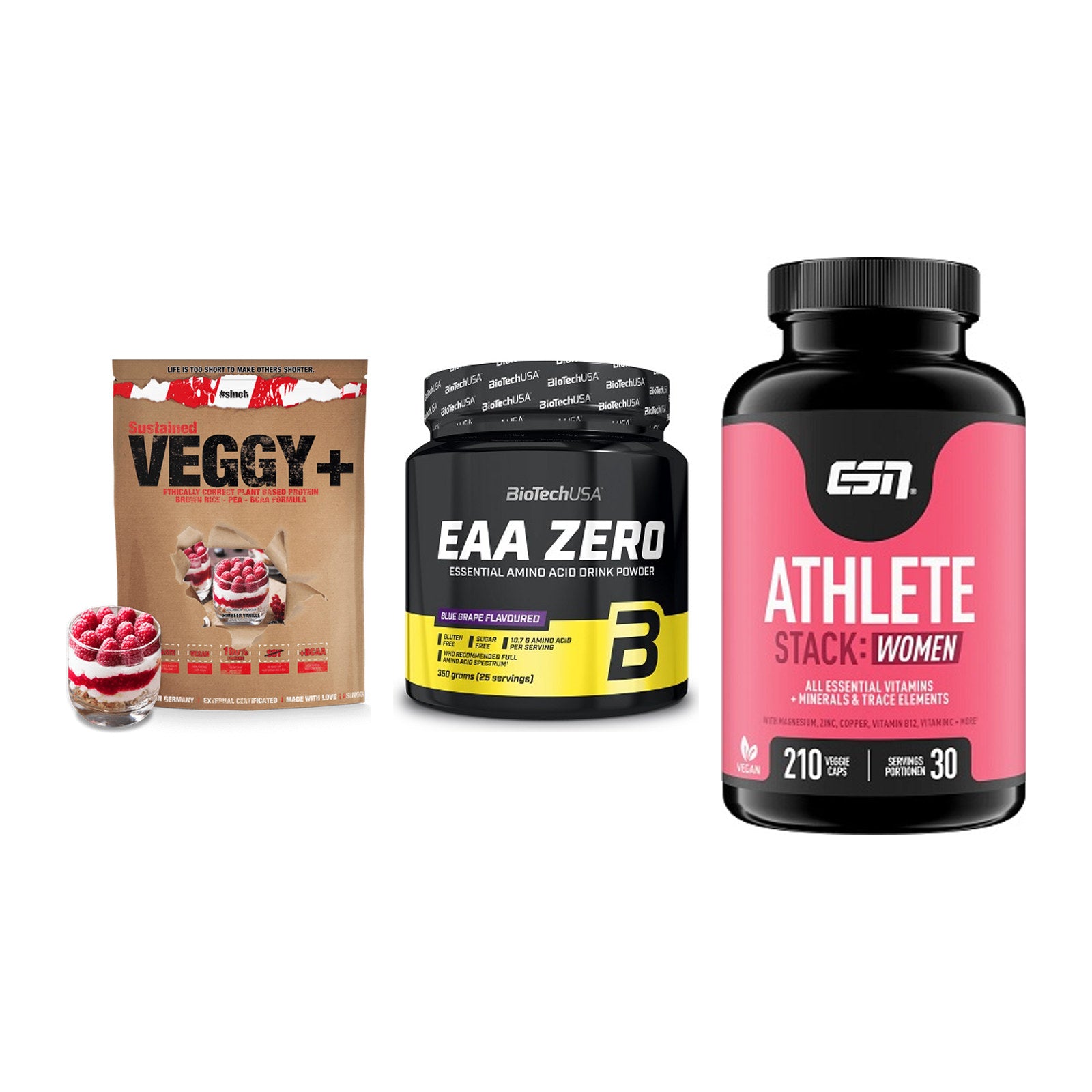 Pflanzliches Set: Sinob VEGGY + BioTech EAA + ESN Athlete – alle enthaltenen Artikel