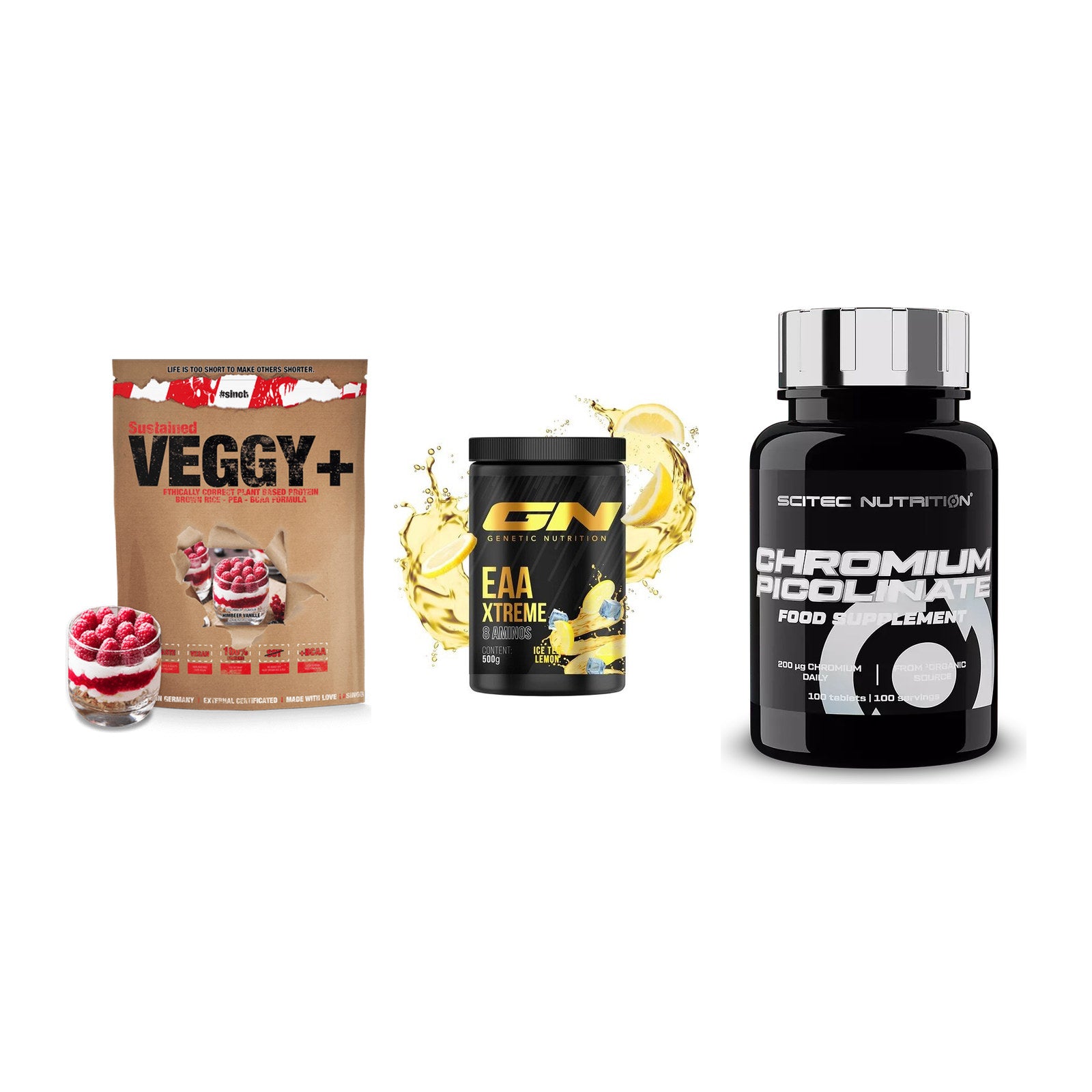 Pflanzliches Set: Sinob VEGGY + GN EAA Xtreme + Scitec Chromium – alle enthaltenen Artikel