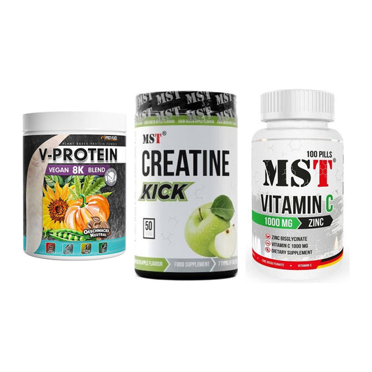 Pflanzliches Set: ProFuel V-Prote + MST Creatine + MST Vitamin C – alle enthaltenen Artikel