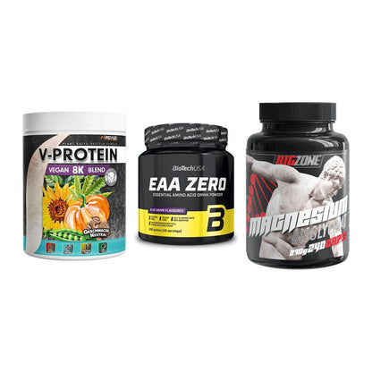 Pflanzliches Set: ProFuel V-Prote + BioTech EAA + Big Zone – alle enthaltenen Artikel