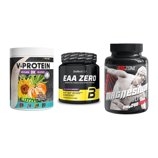 Pflanzliches Set: ProFuel V-Prote + BioTech EAA + Big Zone – alle enthaltenen Artikel