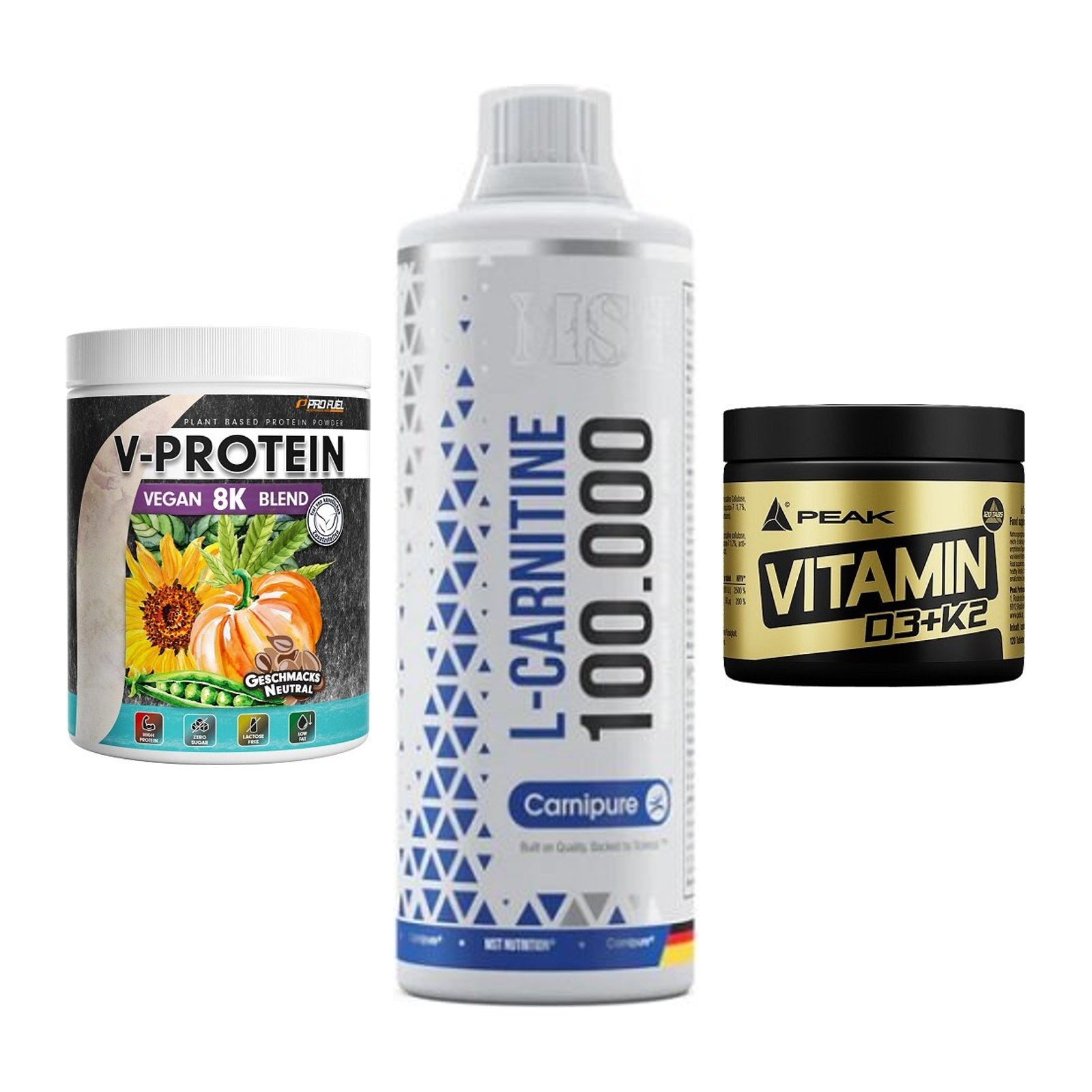 Pflanzliches Set: ProFuel V-Prote + MST L-Carnitine + Peak Vitamin – alle enthaltenen Artikel