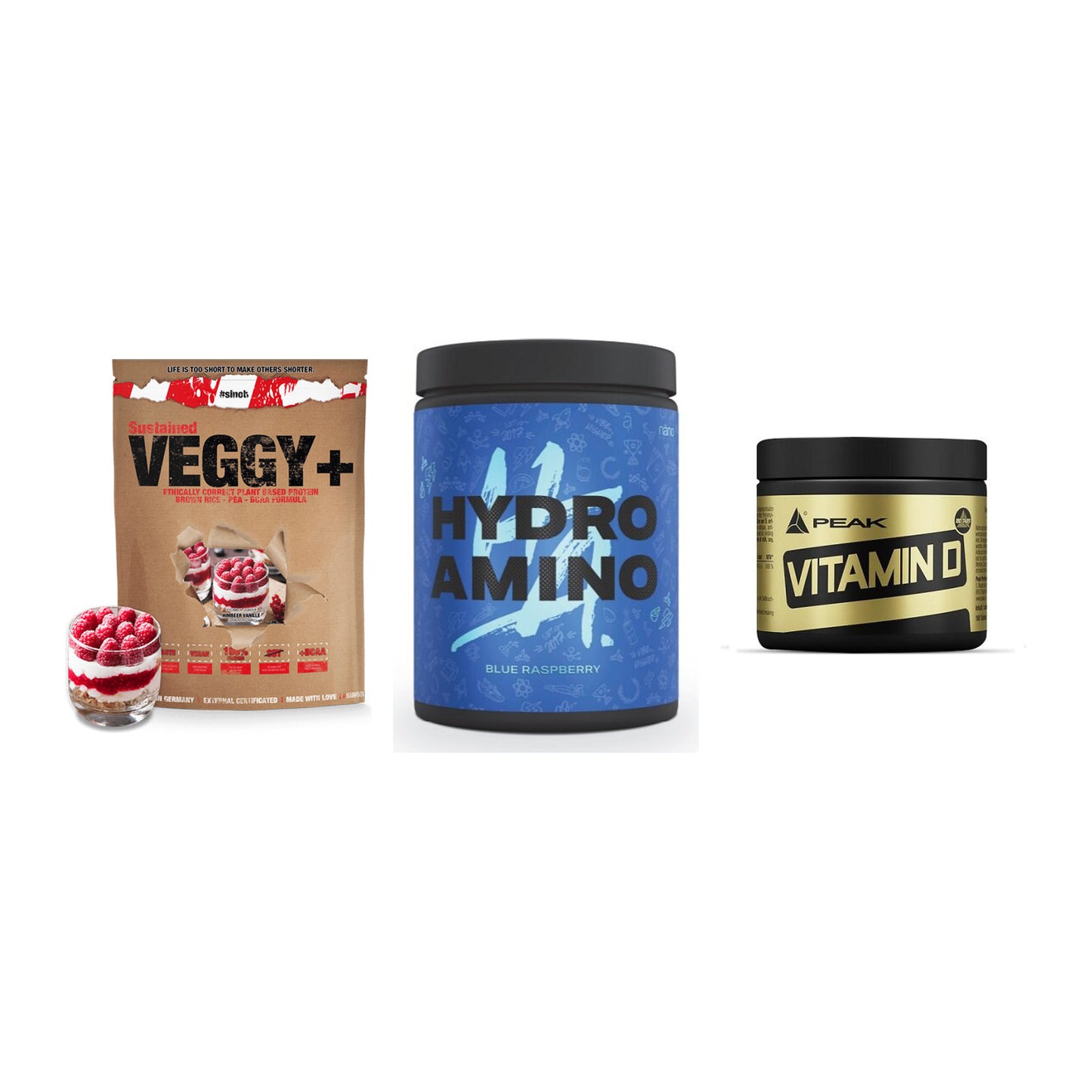 Pflanzliches Set: Sinob VEGGY + Nanosupps Hydro + Peak Vitamin D – alle enthaltenen Artikel