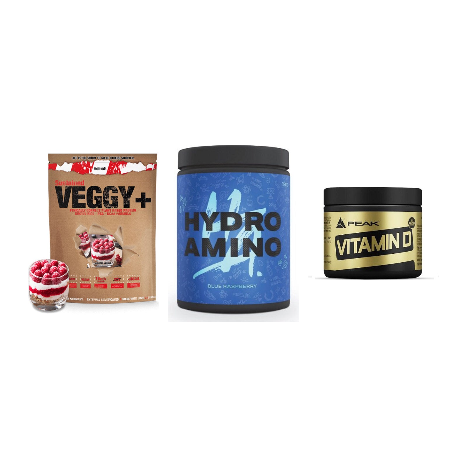 Pflanzliches Set: Sinob VEGGY + Nanosupps Hydro + Peak Vitamin D – alle enthaltenen Artikel