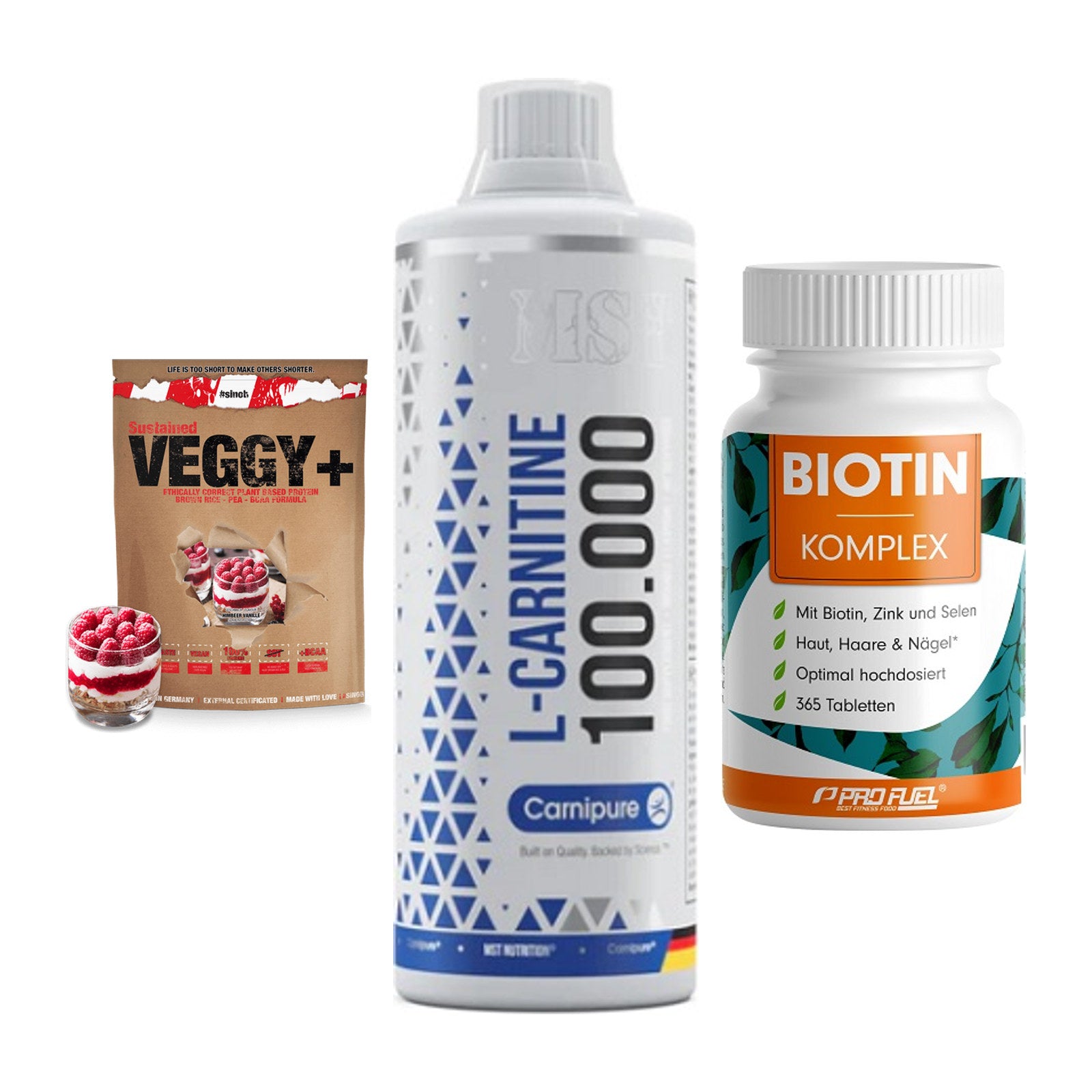 Pflanzliches Set: Sinob VEGGY + MST L-Carnitine + ProFuel BIOTIN – alle enthaltenen Artikel