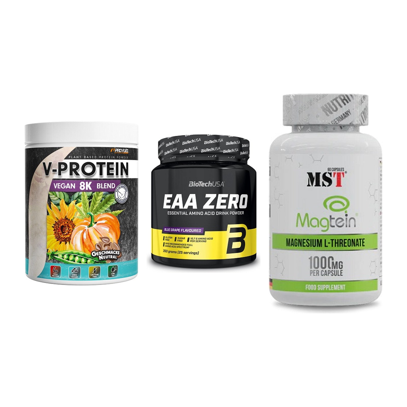 Pflanzliches Set: ProFuel V-Prote + BioTech EAA + MST Magnesium – alle enthaltenen Artikel