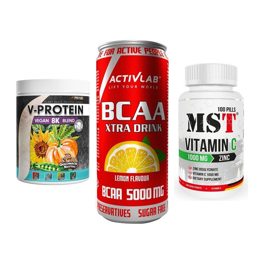 Pflanzliches Set: ProFuel V-Prote + Activlab BCAA + MST Vitamin C – alle enthaltenen Artikel
