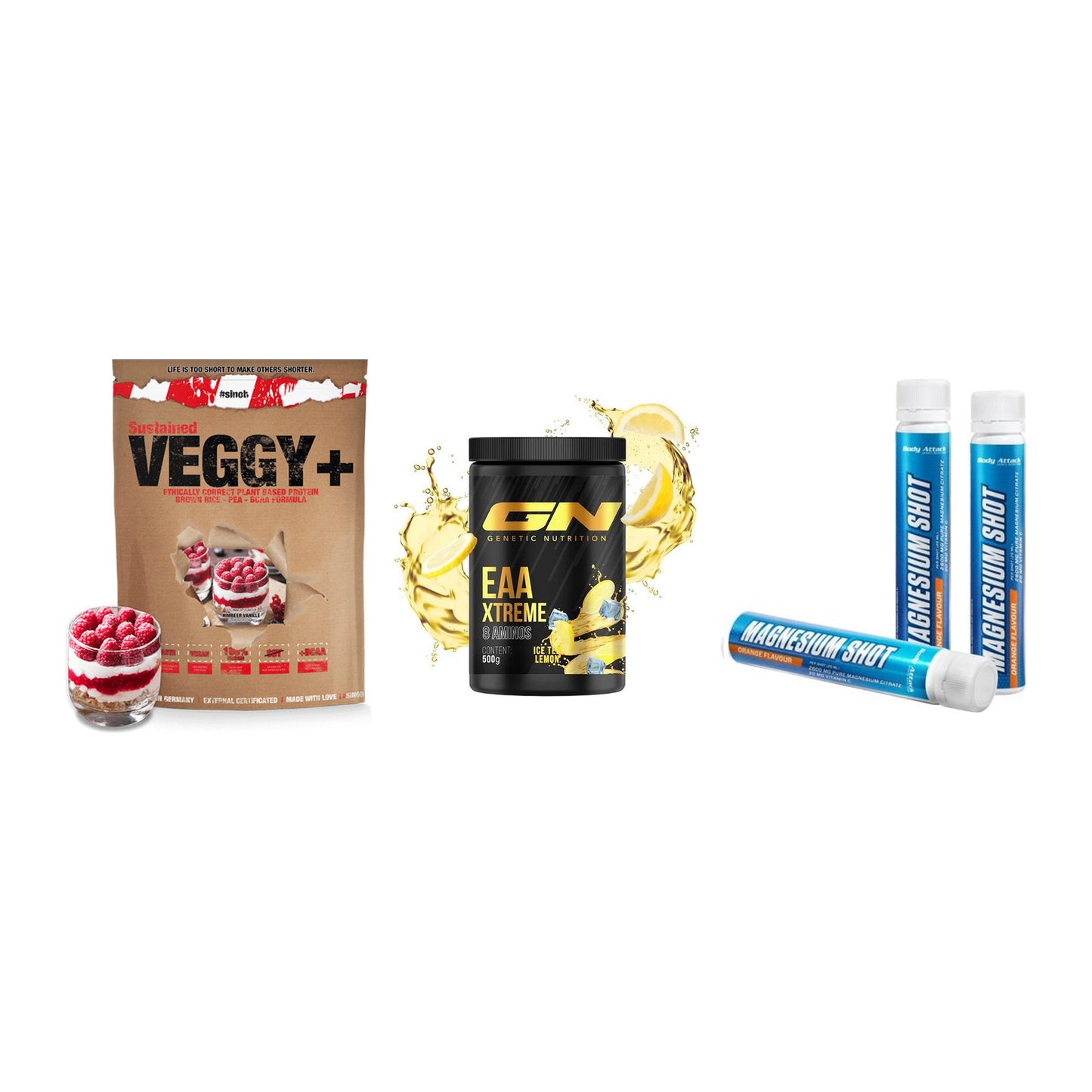 Pflanzliches Set: Sinob VEGGY + GN EAA Xtreme + Body Attack – alle enthaltenen Artikel