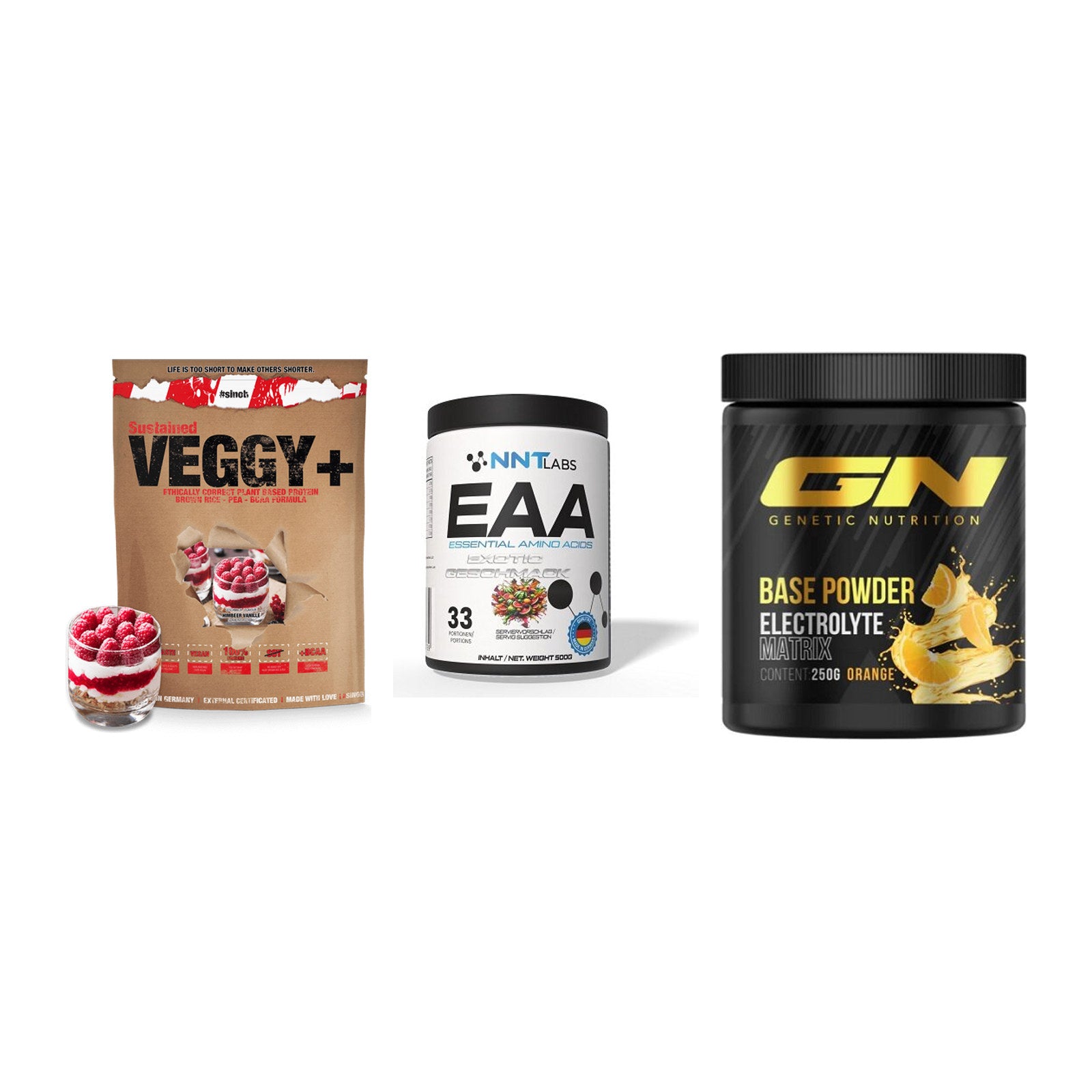 Pflanzliches Set: Sinob VEGGY + NNT EAA + GN Base Powder – alle enthaltenen Artikel