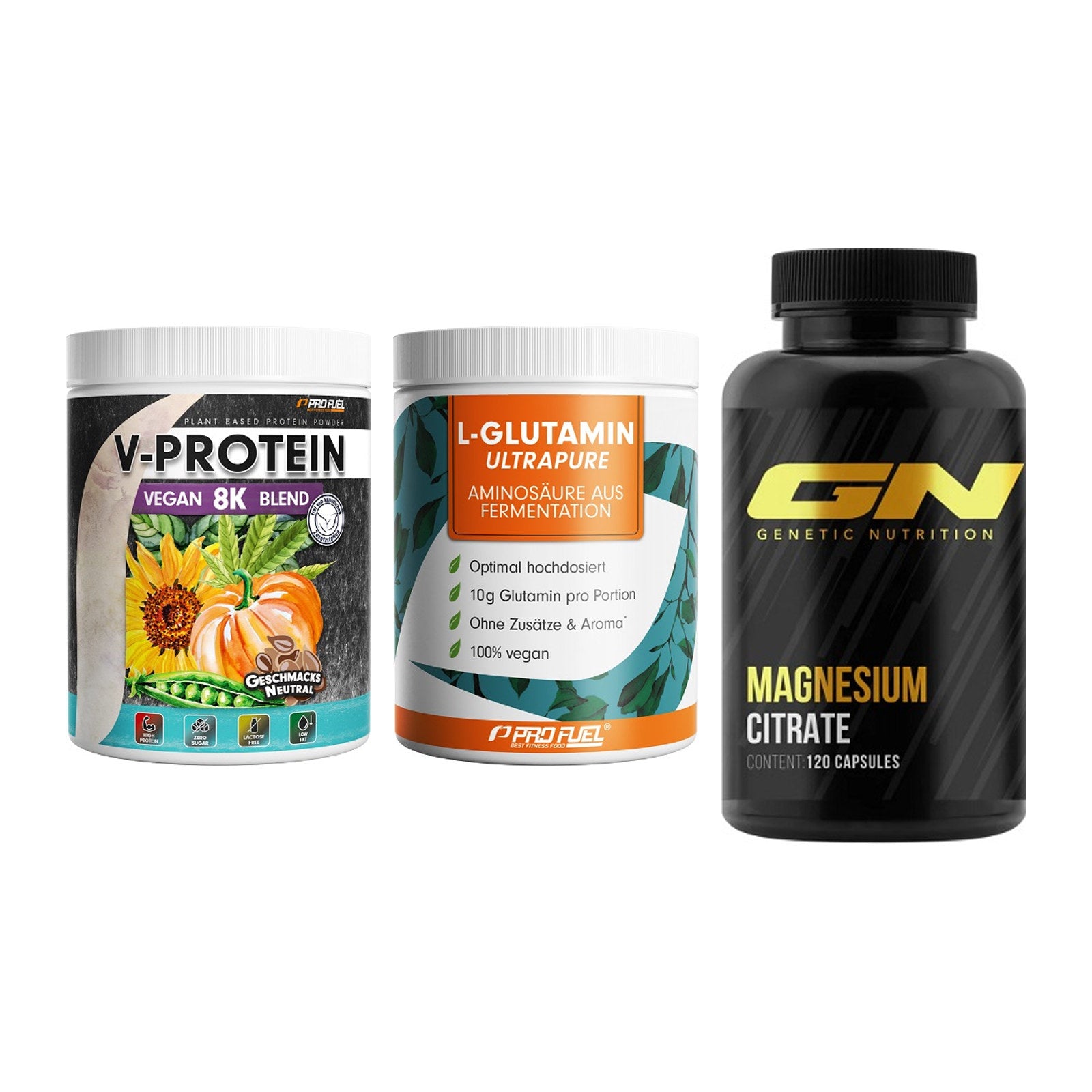 Pflanzliches Set: ProFuel V-Prote + ProFuel Glutami + GN Magnesium – alle enthaltenen Artikel