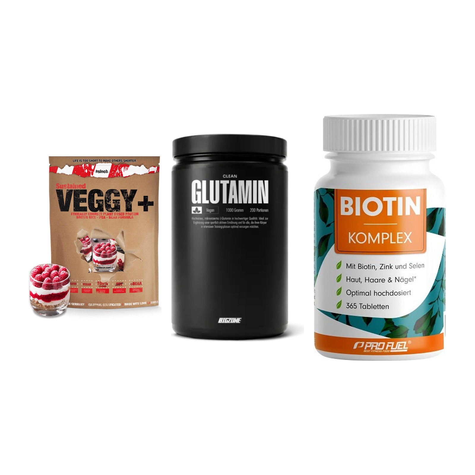 Pflanzliches Set: Sinob VEGGY + Big Zone + ProFuel BIOTIN – alle enthaltenen Artikel