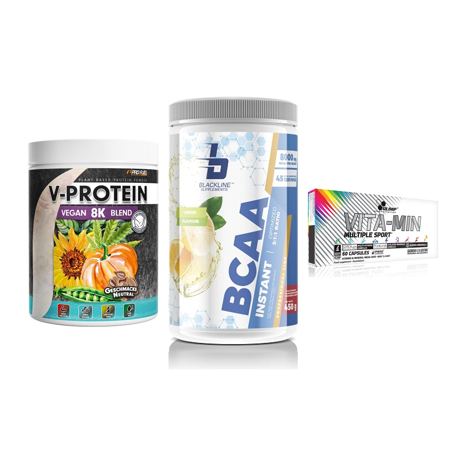 Pflanzliches Set: ProFuel V-Prote + Blackline + Olimp Vita-Min – alle enthaltenen Artikel