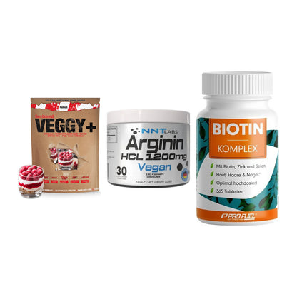 Pflanzliches Set: Sinob VEGGY + NNT Arginin HCL + ProFuel BIOTIN – alle enthaltenen Artikel