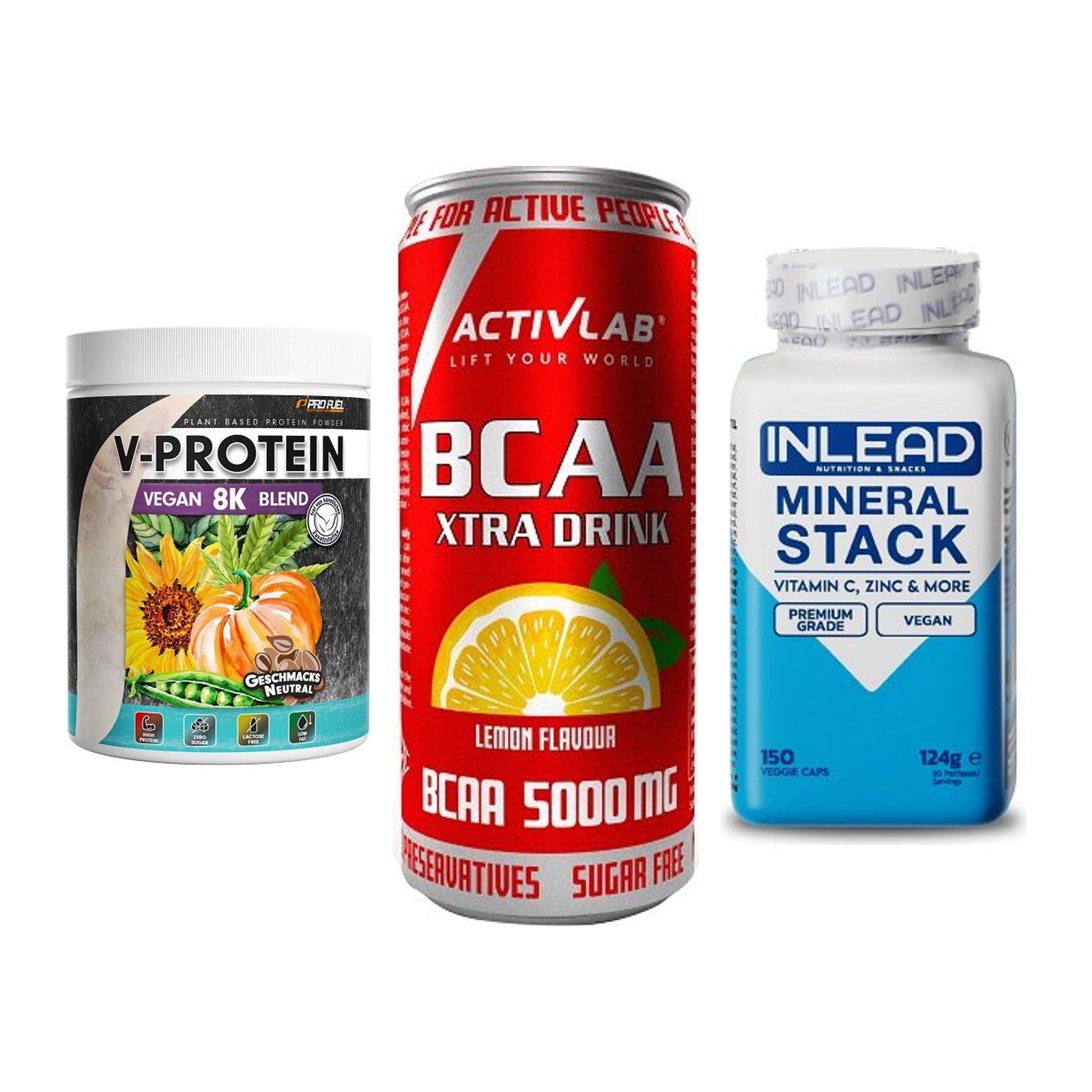 Pflanzliches Set: ProFuel V-Prote + Activlab BCAA + INLEAD Mineral – alle enthaltenen Artikel