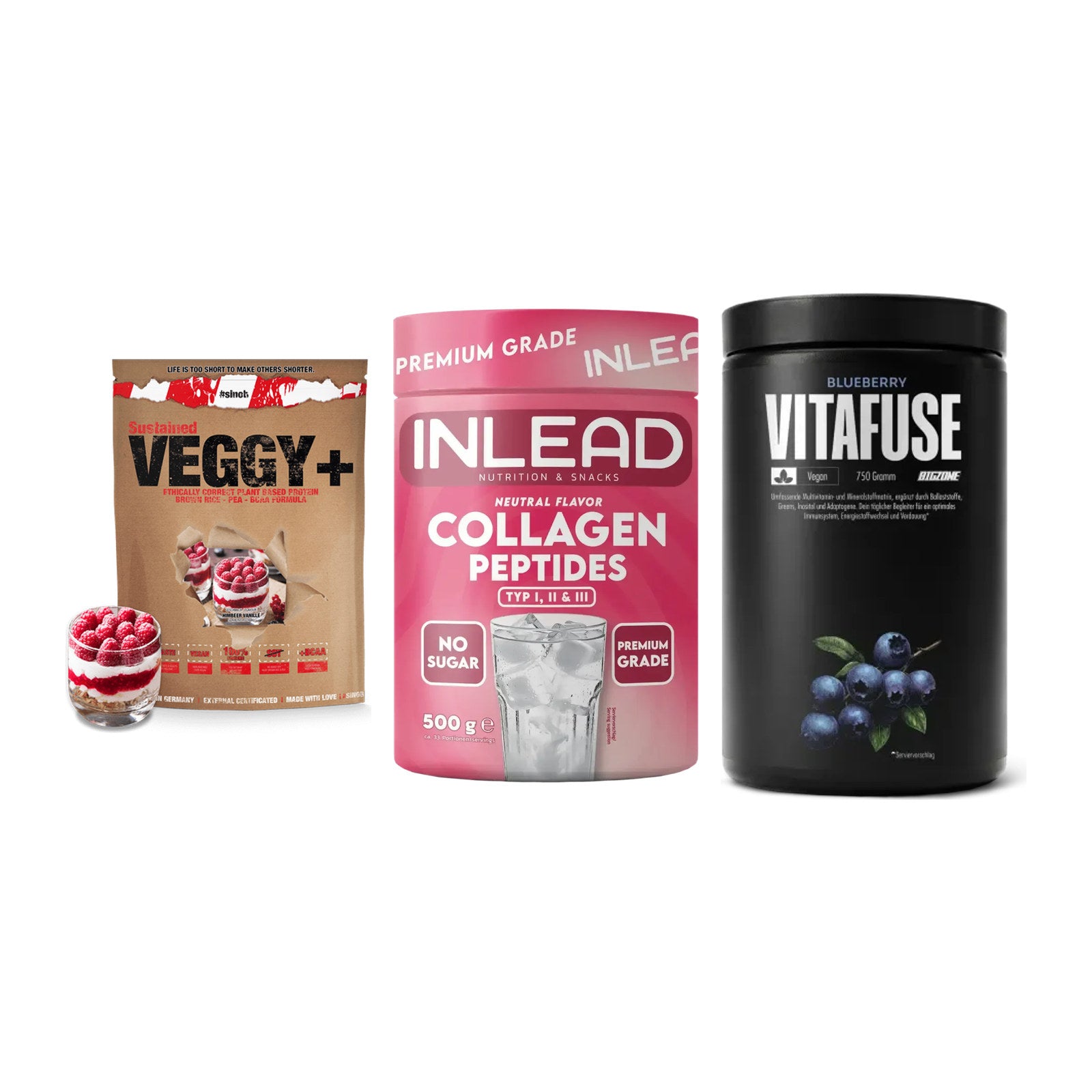 Pflanzliches Set: Sinob VEGGY + INLEAD Collagen + Big Zone – alle enthaltenen Artikel