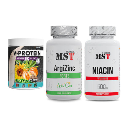 Pflanzliches Set: ProFuel V-Prote + MST ArgiZinc + MST Niacin – alle enthaltenen Artikel