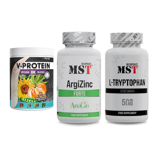 Pflanzliches Set: ProFuel V-Prote + MST ArgiZinc + MST Tryptophan – alle enthaltenen Artikel