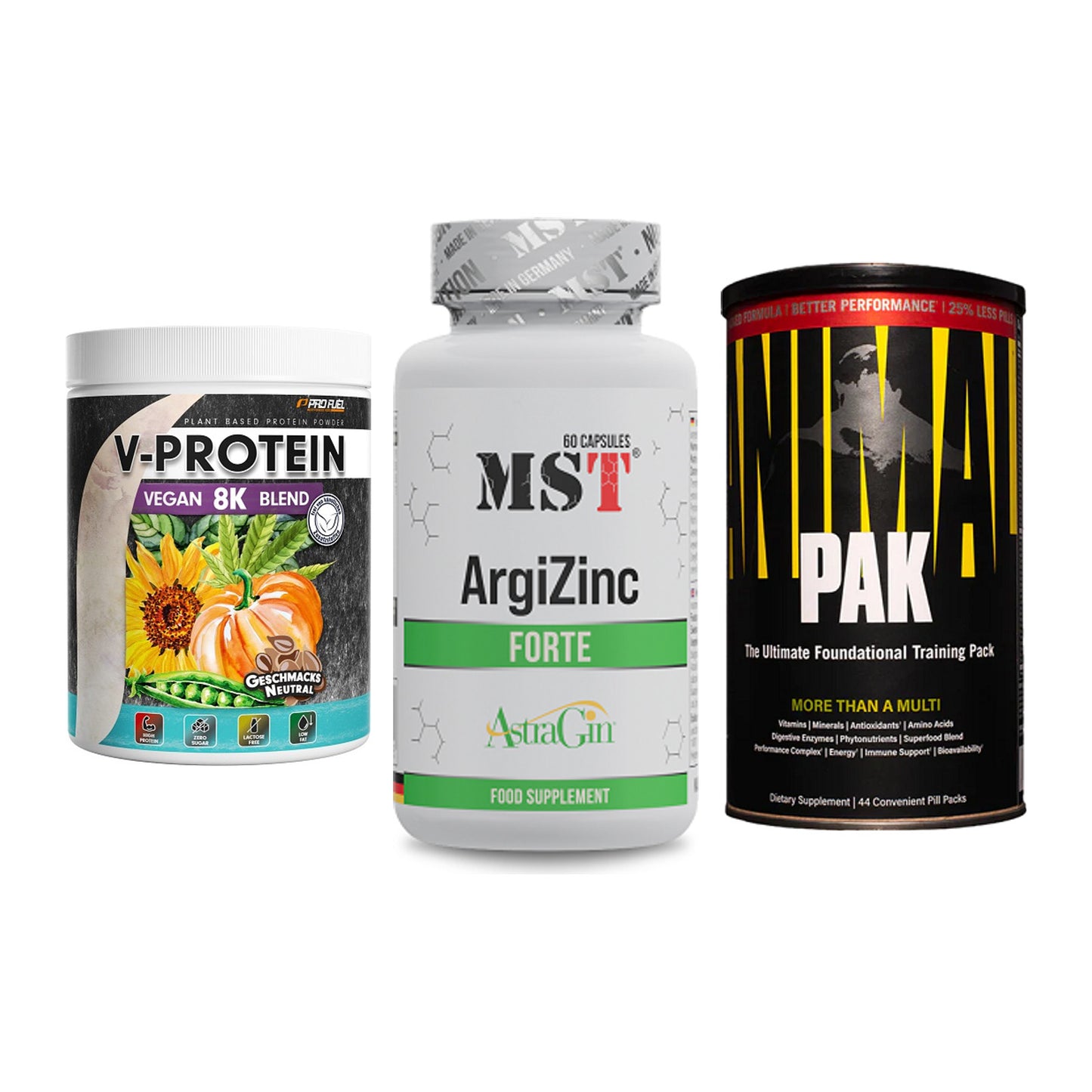Pflanzliches Set: ProFuel V-Prote + MST ArgiZinc + Universal – alle enthaltenen Artikel
