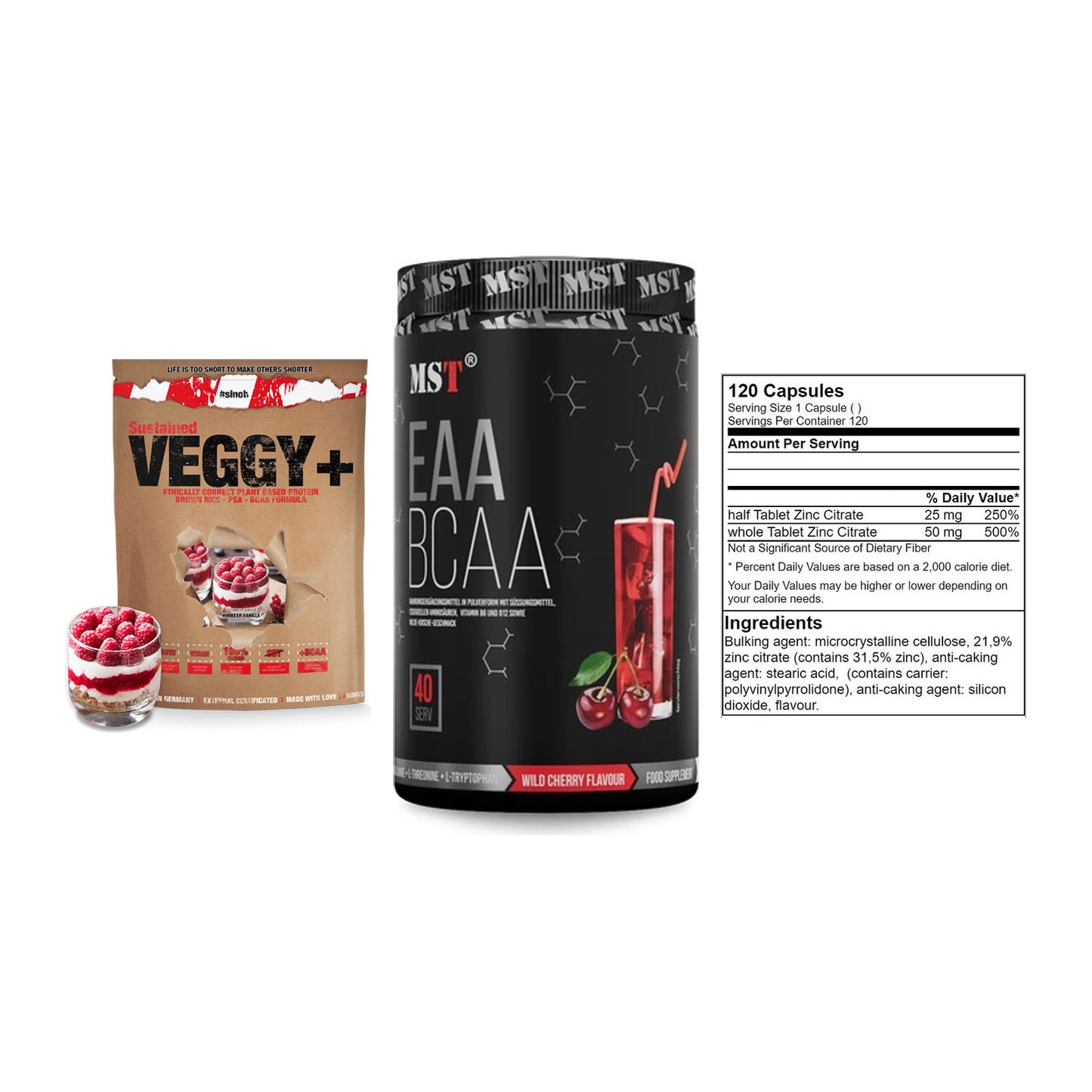 Pflanzliches Set: Sinob VEGGY + MST EAA & BCAA + GN Zinc Citrate – alle enthaltenen Artikel