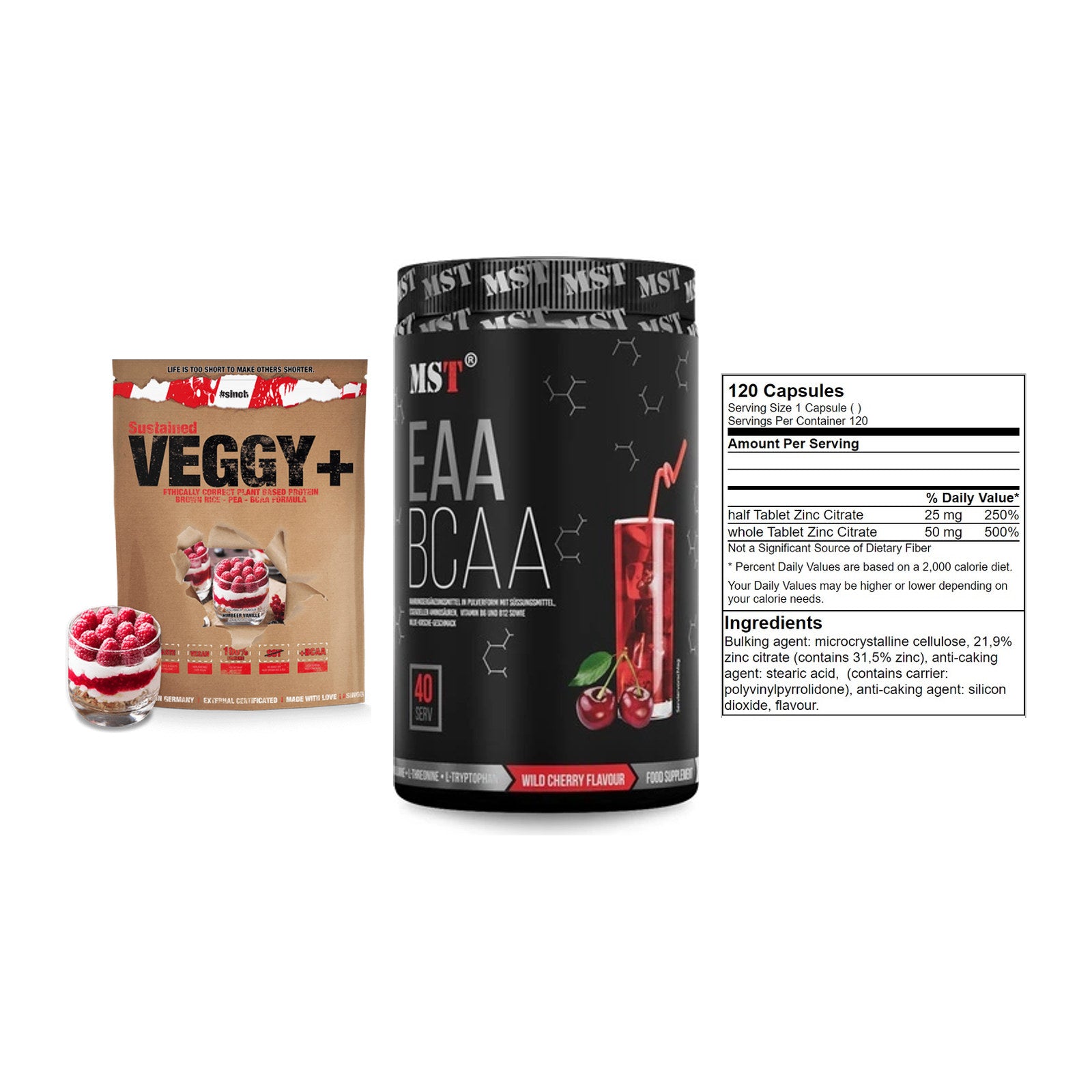 Pflanzliches Set: Sinob VEGGY + MST EAA & BCAA + GN Zinc Citrate – alle enthaltenen Artikel