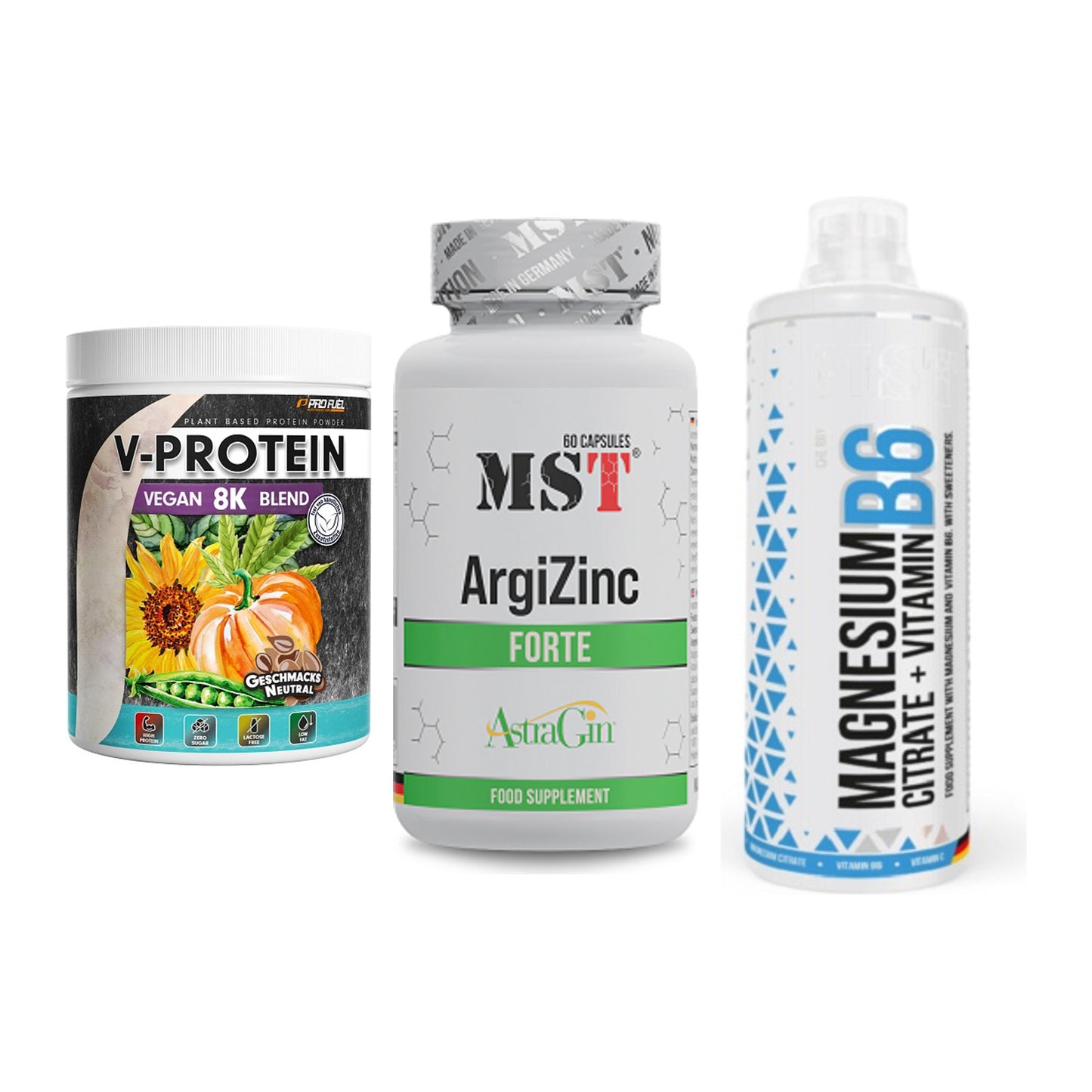 Pflanzliches Set: ProFuel V-Prote + MST ArgiZinc + MST Magnesium – alle enthaltenen Artikel