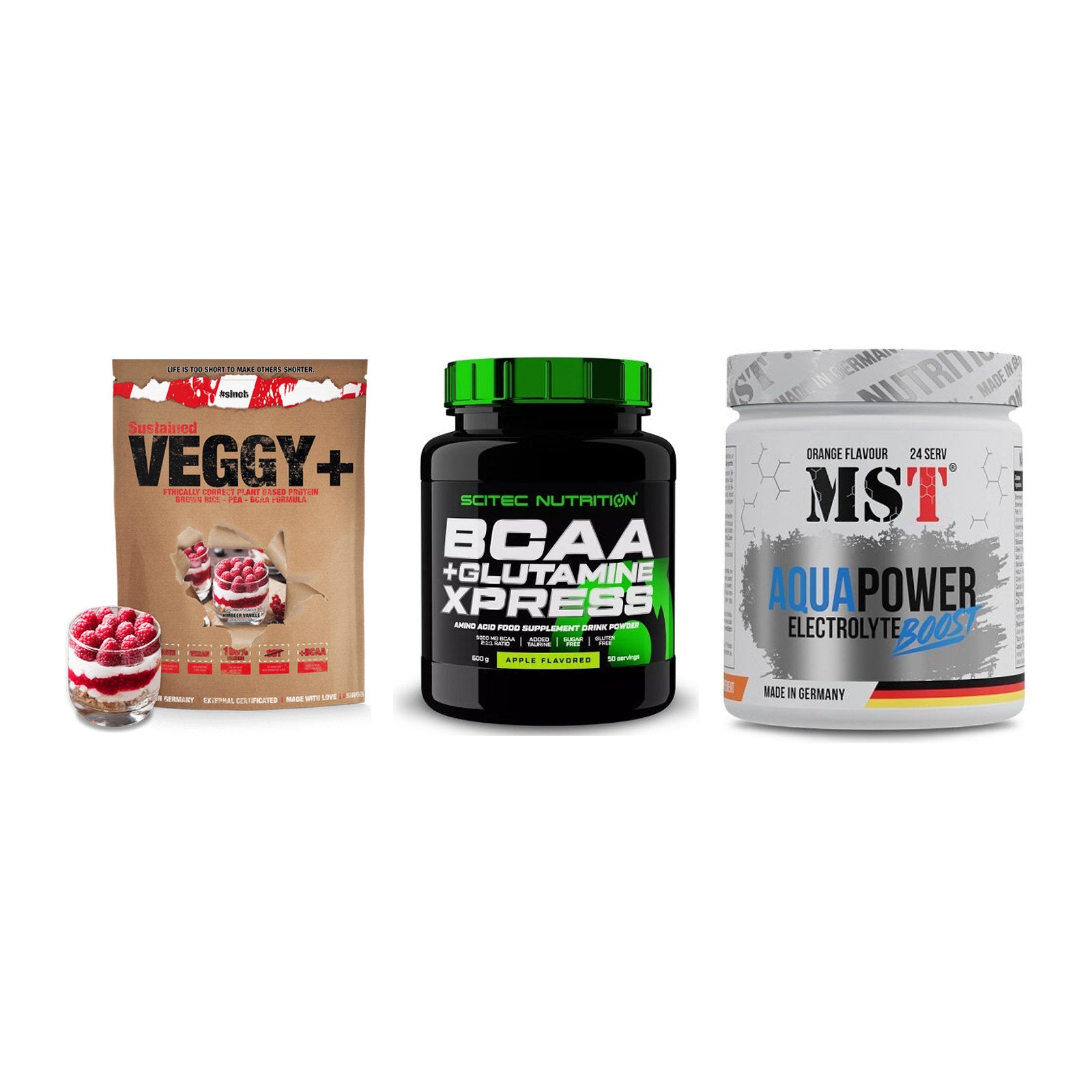 Pflanzliches Set: Sinob VEGGY + Scitec BCAA + MST Aqua Power – alle enthaltenen Artikel