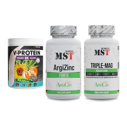 Pflanzliches Set: ProFuel V-Prote + MST ArgiZinc + MST Tripple Mag – alle enthaltenen Artikel
