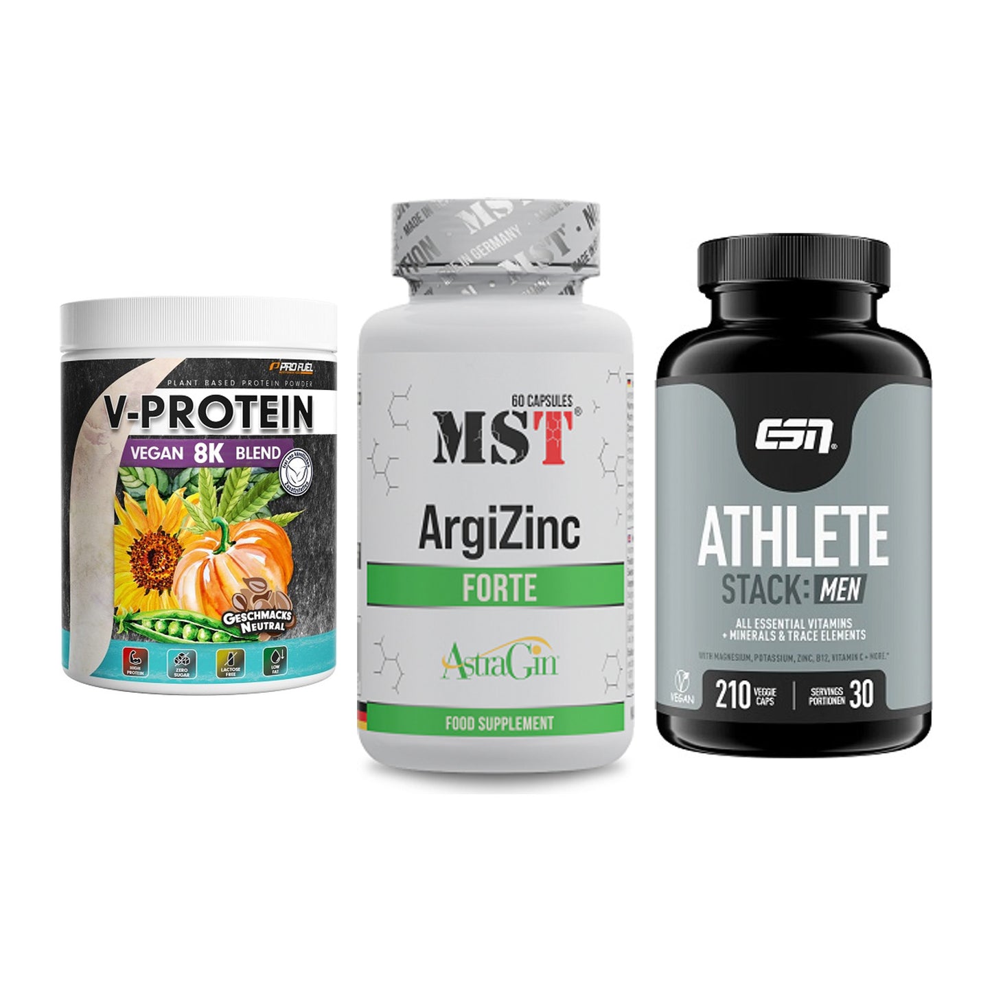 Pflanzliches Set: ProFuel V-Prote + MST ArgiZinc + ESN Athlete – alle enthaltenen Artikel
