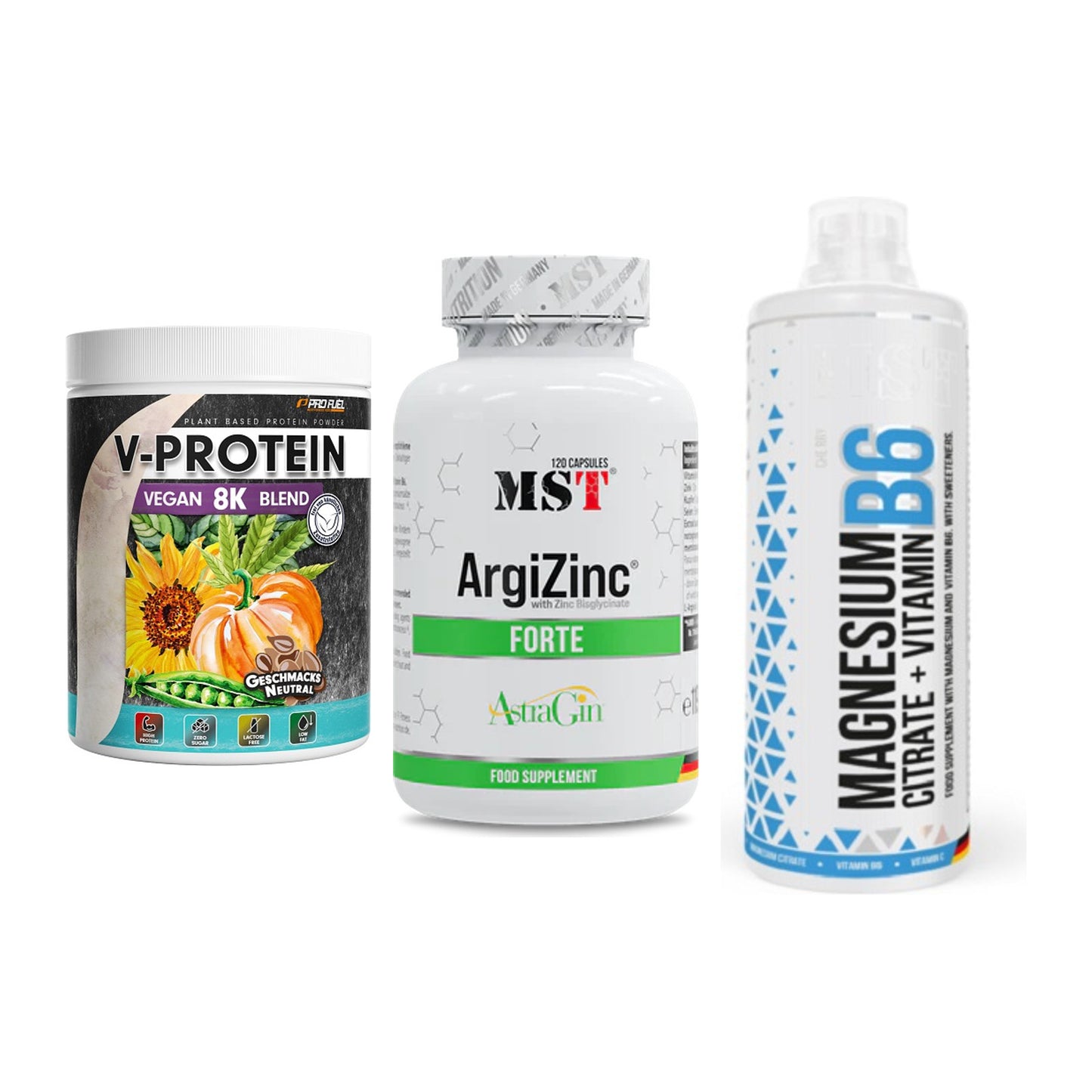 Pflanzliches Set: ProFuel V-Prote + MST ArgiZinc + MST Magnesium – alle enthaltenen Artikel