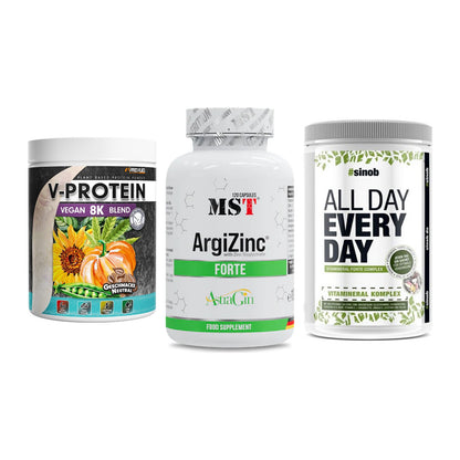Pflanzliches Set: ProFuel V-Prote + MST ArgiZinc + Sinob All Day – alle enthaltenen Artikel