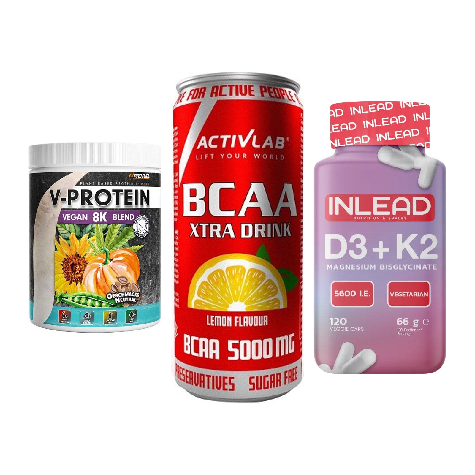 Pflanzliches Set: ProFuel V-Prote + Activlab BCAA + INLEAD Vitamin – alle enthaltenen Artikel