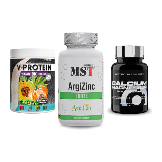 Pflanzliches Set: ProFuel V-Prote + MST ArgiZinc + Scitec Calcium – alle enthaltenen Artikel