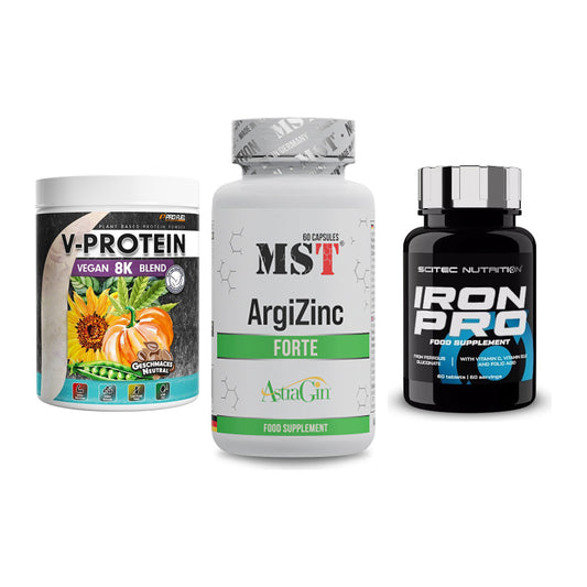 Pflanzliches Set: ProFuel V-Prote + MST ArgiZinc + Scitec Iron Pro – alle enthaltenen Artikel