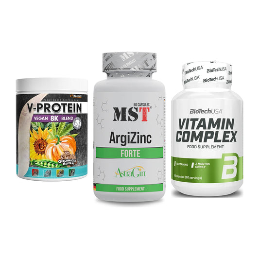 Pflanzliches Set: ProFuel V-Prote + MST ArgiZinc + BioTech Vitamin – alle enthaltenen Artikel