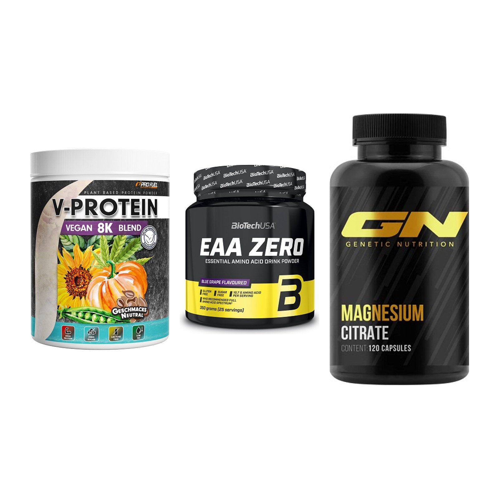 Pflanzliches Set: ProFuel V-Prote + BioTech EAA + GN Magnesium – alle enthaltenen Artikel