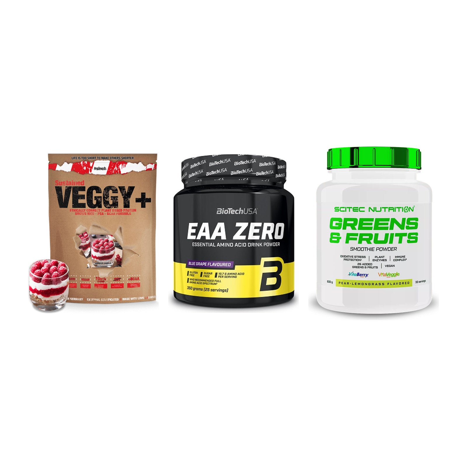 Pflanzliches Set: Sinob VEGGY + BioTech EAA + Scitec Greens – alle enthaltenen Artikel