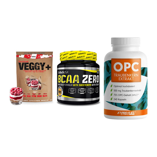 Pflanzliches Set: Sinob VEGGY + BioTech BCAA + ProFuel OPC – alle enthaltenen Artikel