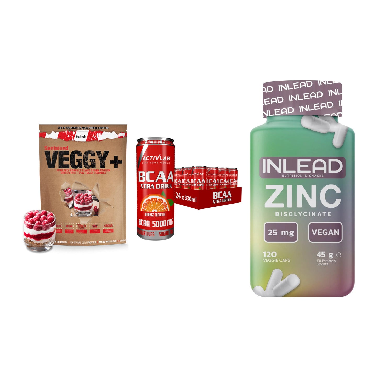 Pflanzliches Set: Sinob VEGGY + Activlab BCAA + INLEAD Zink – alle enthaltenen Artikel