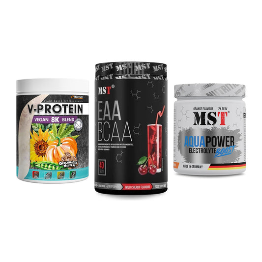 Pflanzliches Set: ProFuel V-Prote + MST EAA & BCAA + MST Aqua Power – alle enthaltenen Artikel