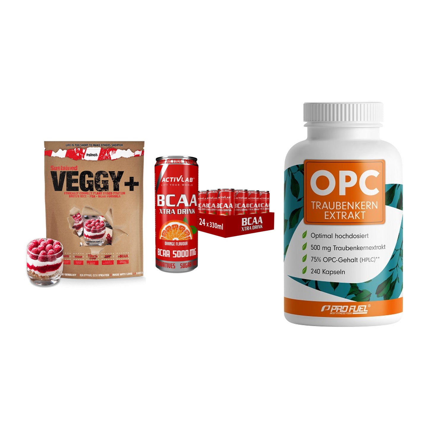 Pflanzliches Set: Sinob VEGGY + Activlab BCAA + ProFuel OPC – alle enthaltenen Artikel
