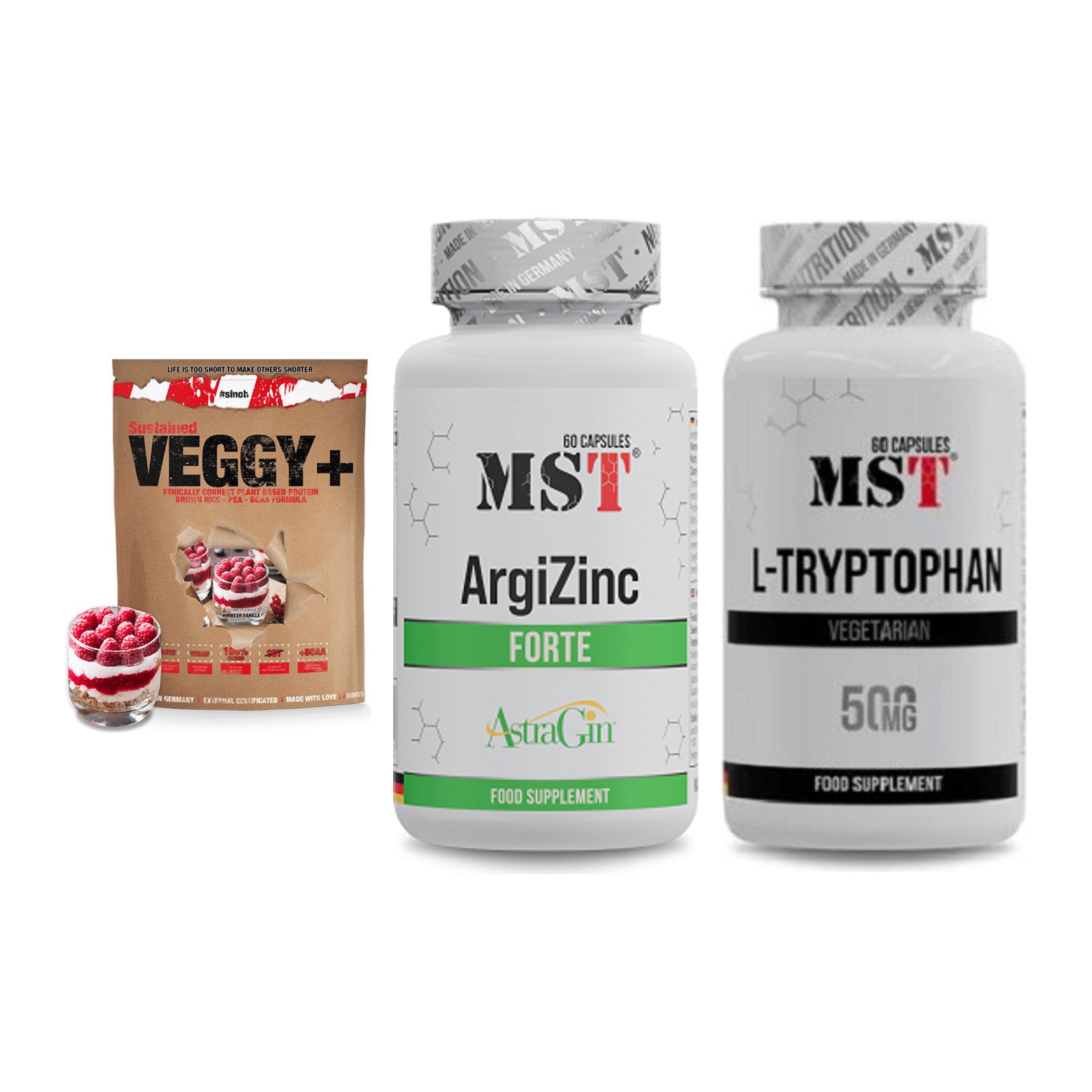 Pflanzliches Set: Sinob VEGGY + MST ArgiZinc + MST Tryptophan – alle enthaltenen Artikel