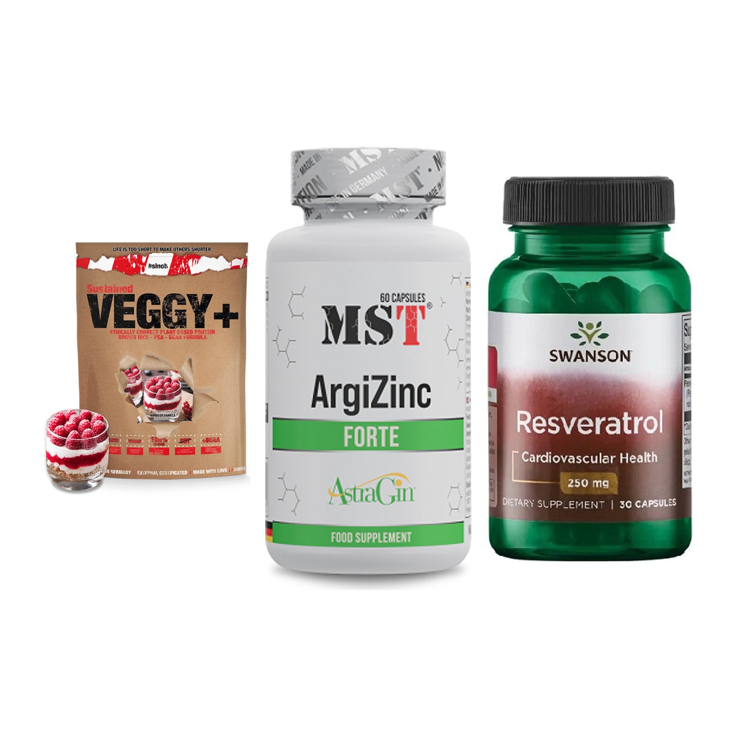 Pflanzliches Set: Sinob VEGGY + MST ArgiZinc + Swanson Resvera – alle enthaltenen Artikel