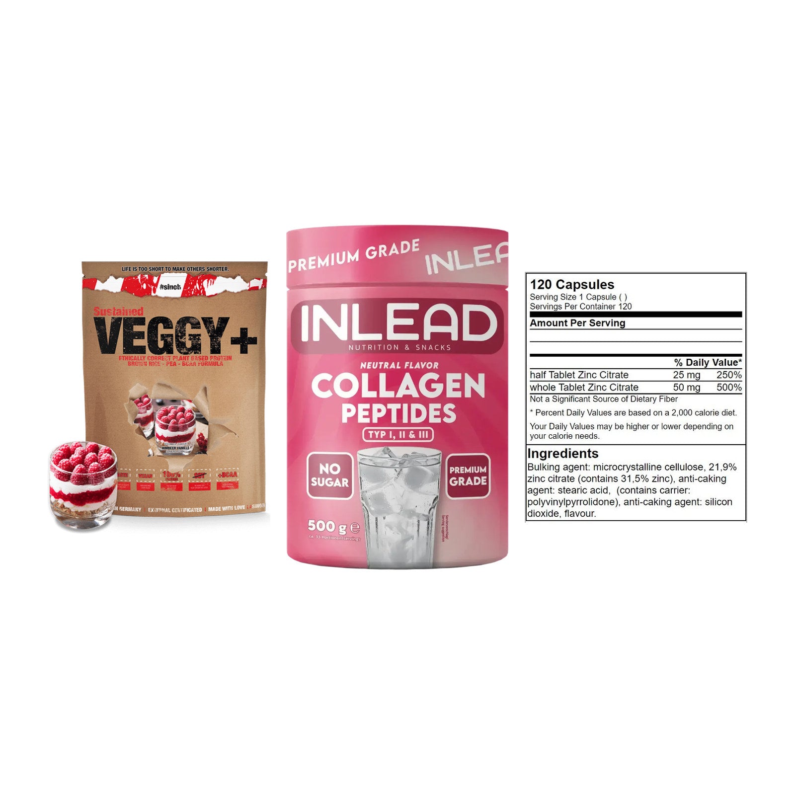Pflanzliches Set: Sinob VEGGY + INLEAD Collagen + GN Zinc Citrate – alle enthaltenen Artikel