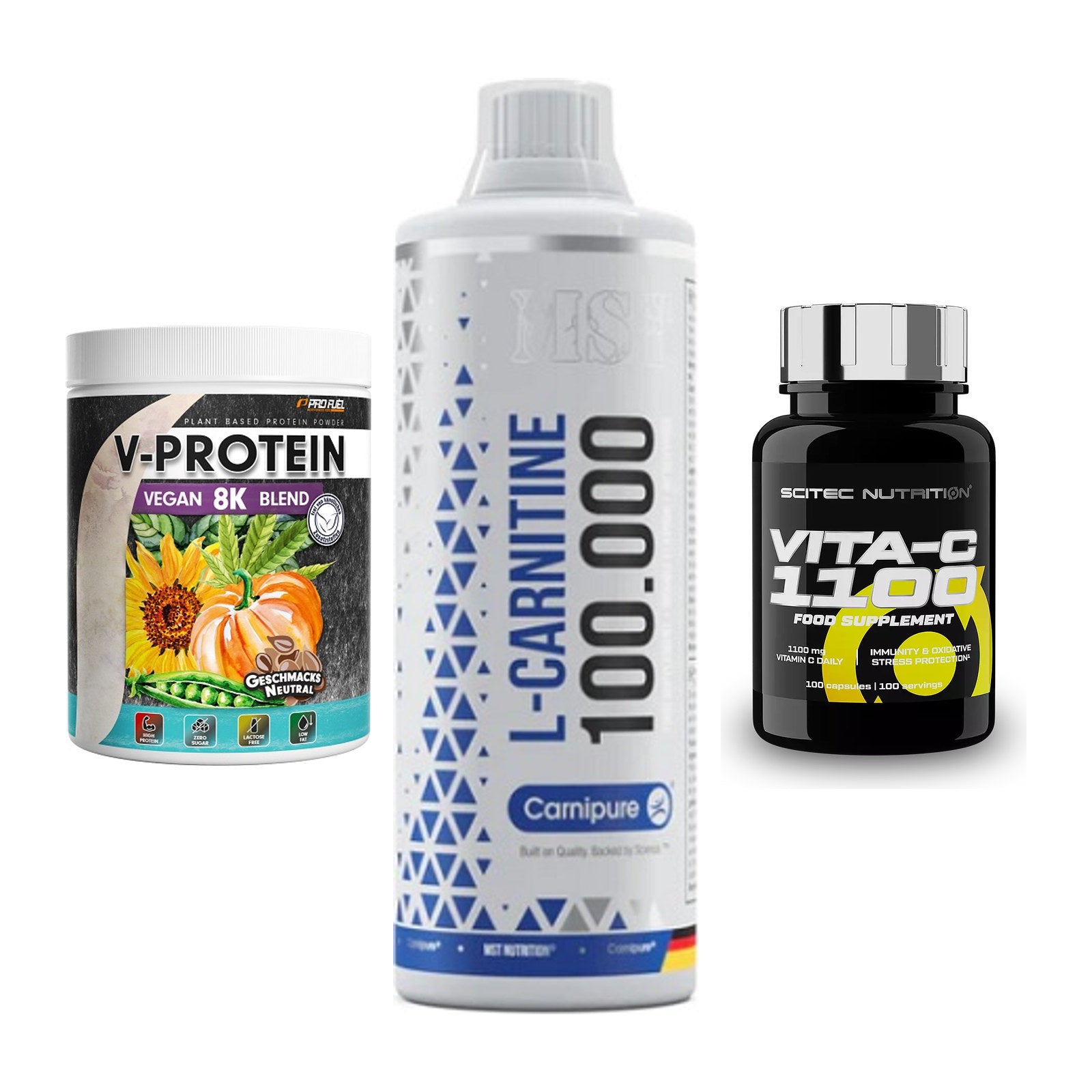 Pflanzliches Set: ProFuel V-Prote + MST L-Carnitine + Scitec Vitamin – alle enthaltenen Artikel