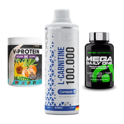 Pflanzliches Set: ProFuel V-Prote + MST L-Carnitine + Scitec Mega – alle enthaltenen Artikel