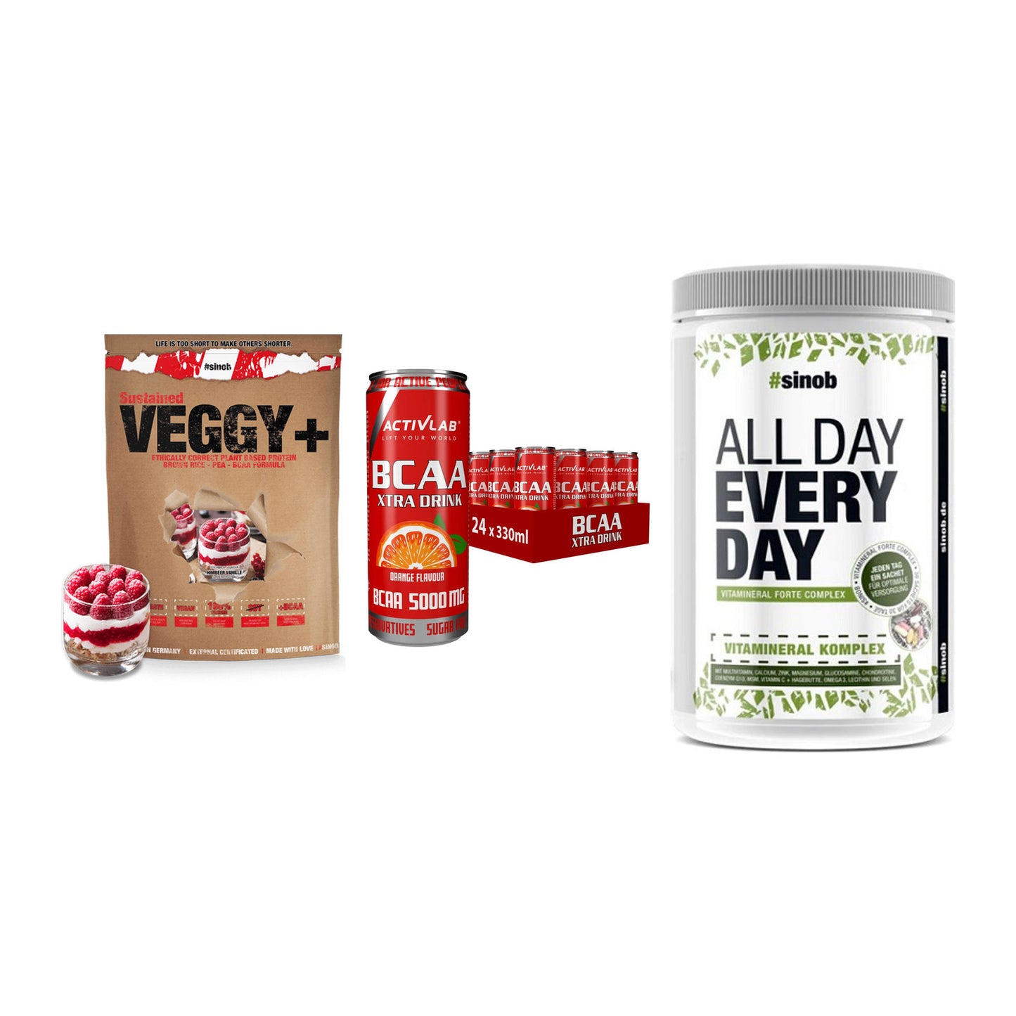 Pflanzliches Set: Sinob VEGGY + Activlab BCAA + Sinob All Day – alle enthaltenen Artikel