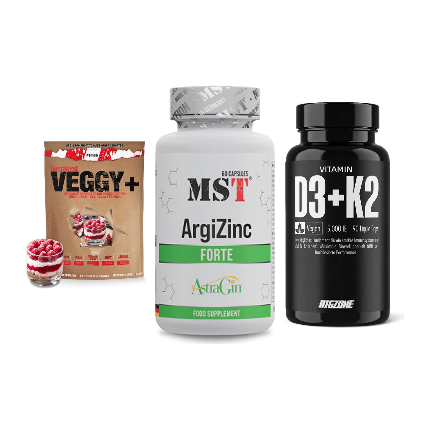 Pflanzliches Set: Sinob VEGGY + MST ArgiZinc + Big Zone – alle enthaltenen Artikel